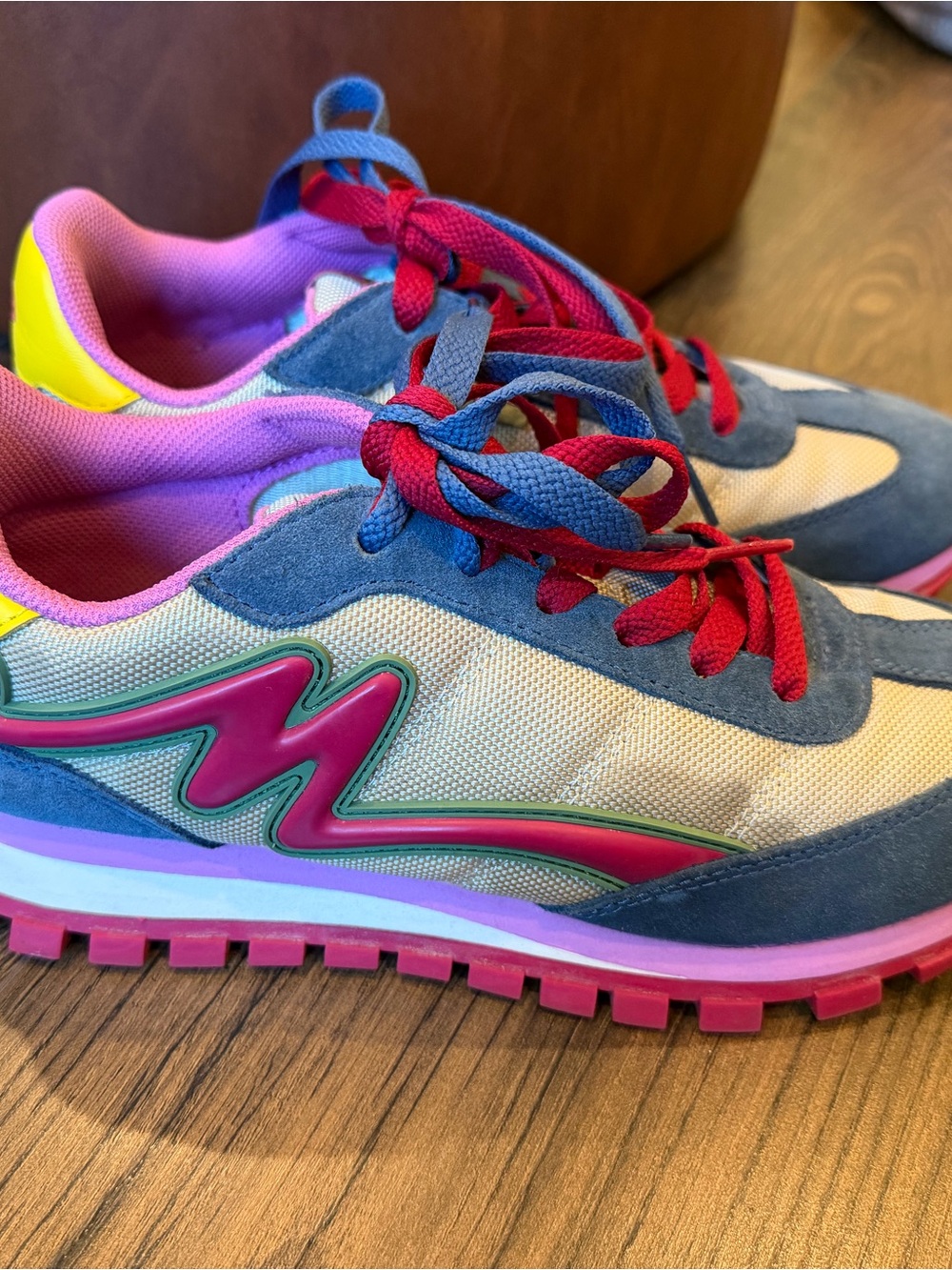 Marc Jacobs Blue, Pink and Cream Suede Mesh Sneakers - Picture 2 of 5